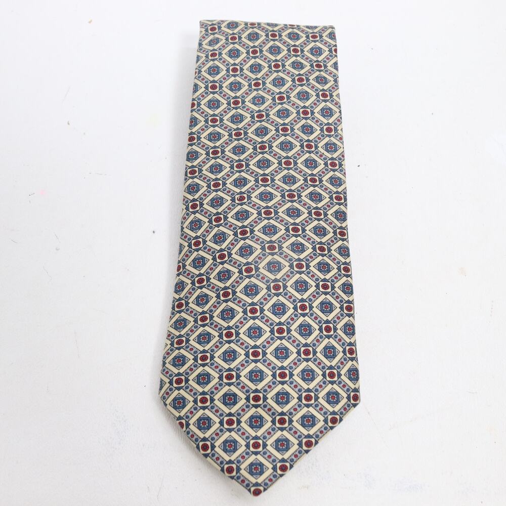 Remington Apparel Tie Mens 58 in Ivory Gray Blue Red Silk Wide Geo